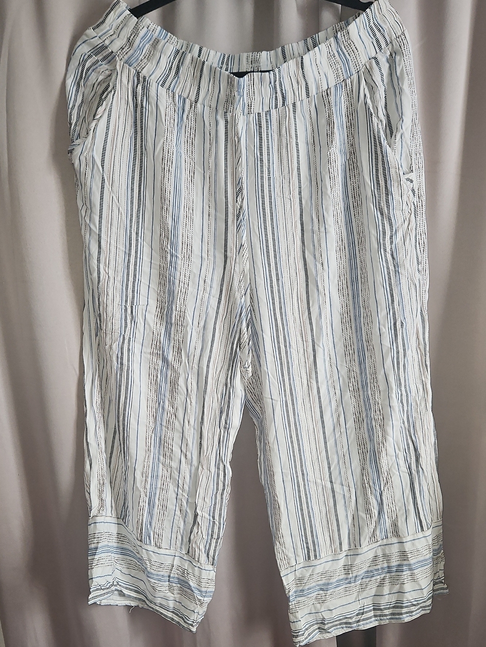 Bebop Boho Flowy Light Striped Rayon Wide-Leg Pants - Blue & White